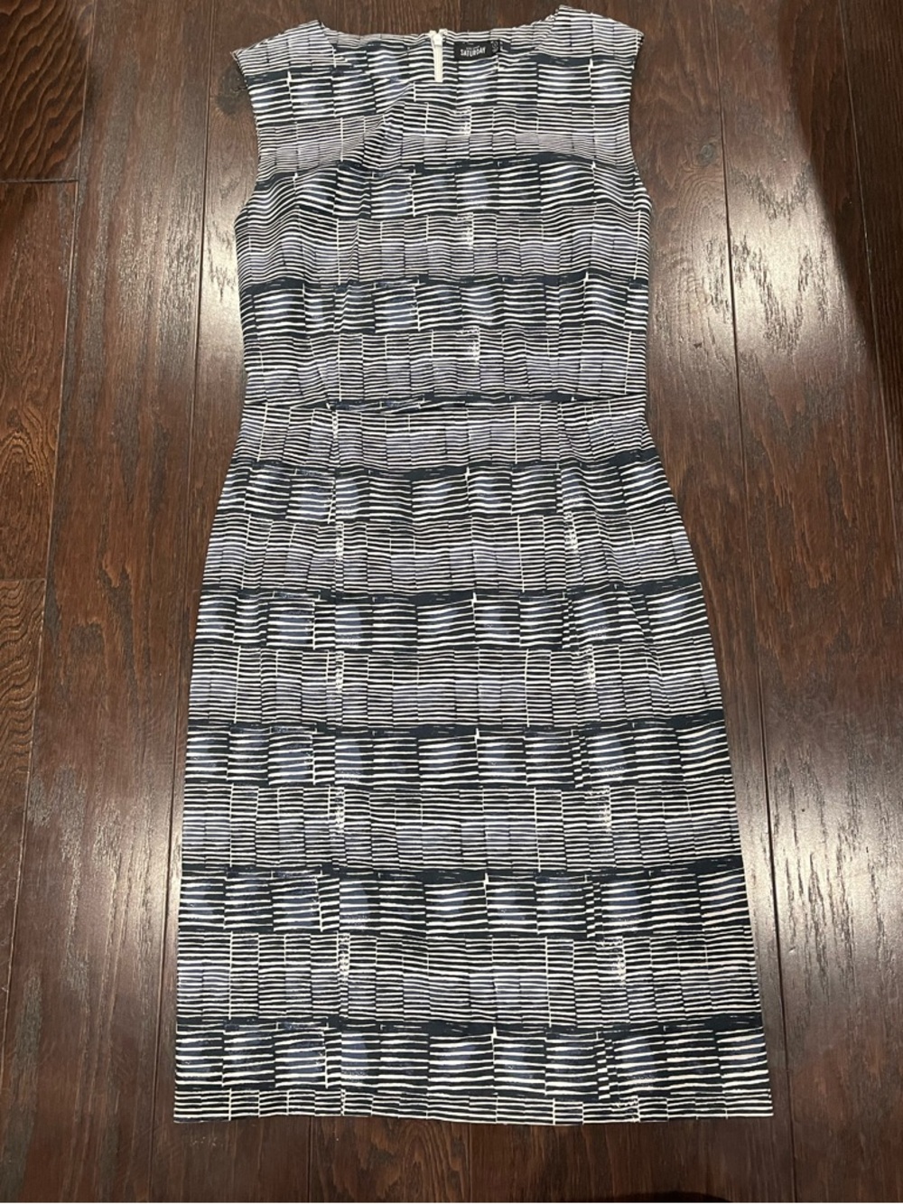 Kate Spade Saturday Women Abstract Stripe Sleeveless Navy Dress Size 6